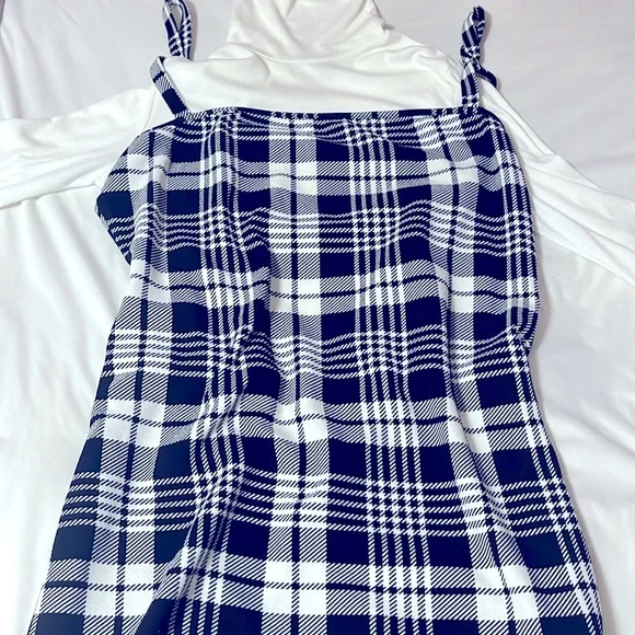 Sleeve Lettuce Trim Top& Plaid Print Cami Dress - Picture 2 of 7